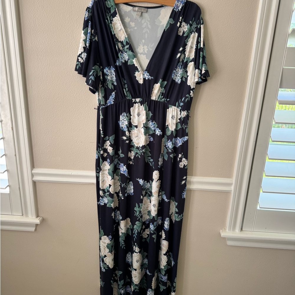 ASOS Floral Maxi Dress - Navy and White